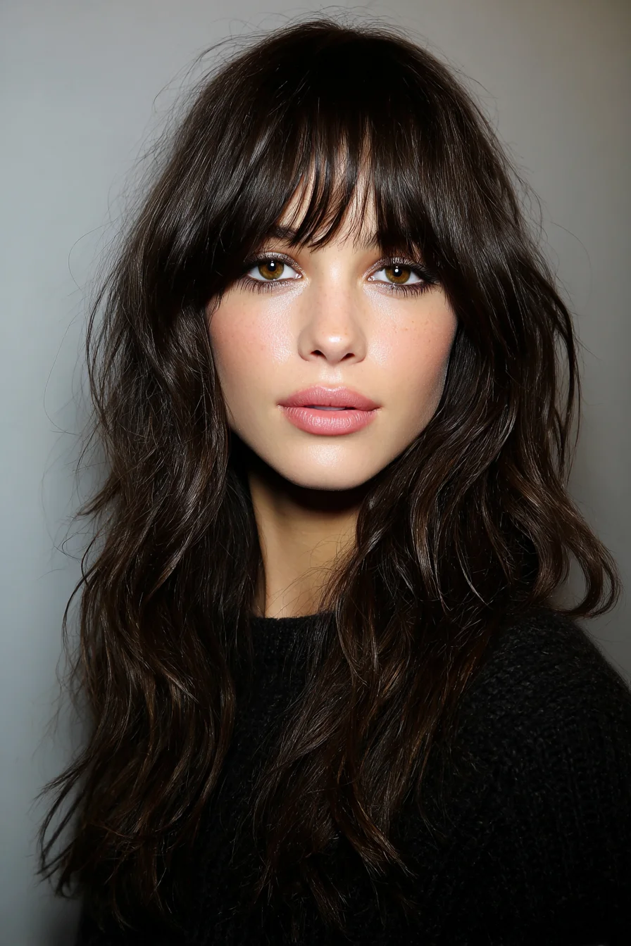 Long Layered Shag with Curtain Bangs and Beachy Textured Waves