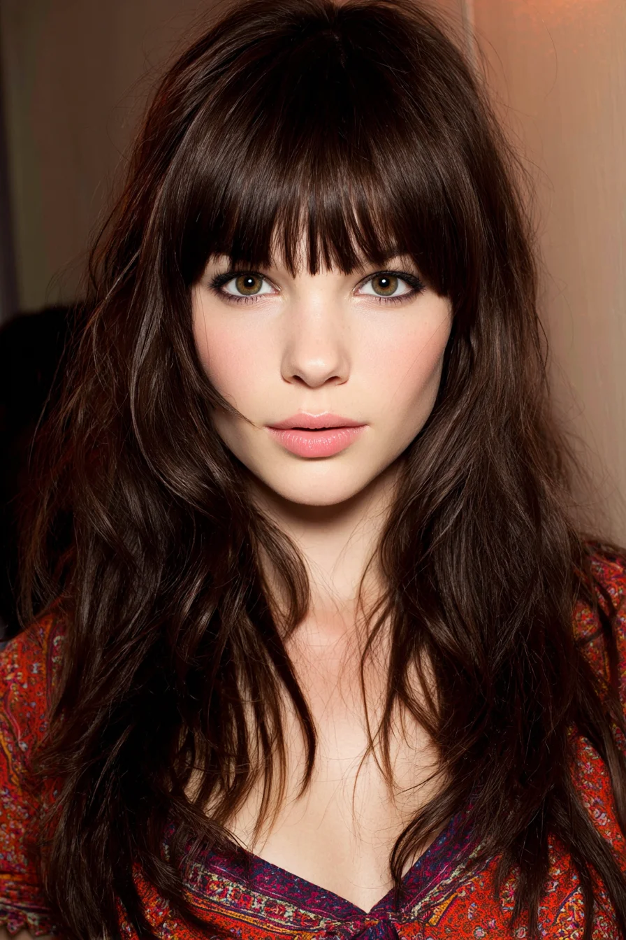Long Textured Layers with Blunt Fringe — Soft Beachy Waves