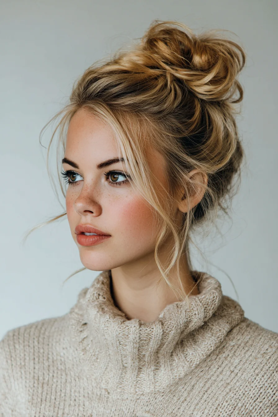 Loose Textured Messy Bun with Face-Framing Pieces