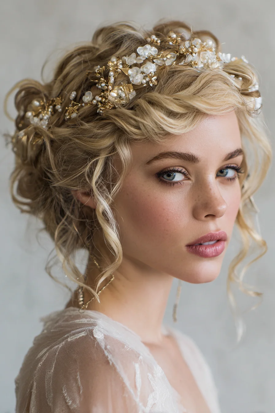 Romantic Textured Bridal Updo with Loose Face‑Framing Curls