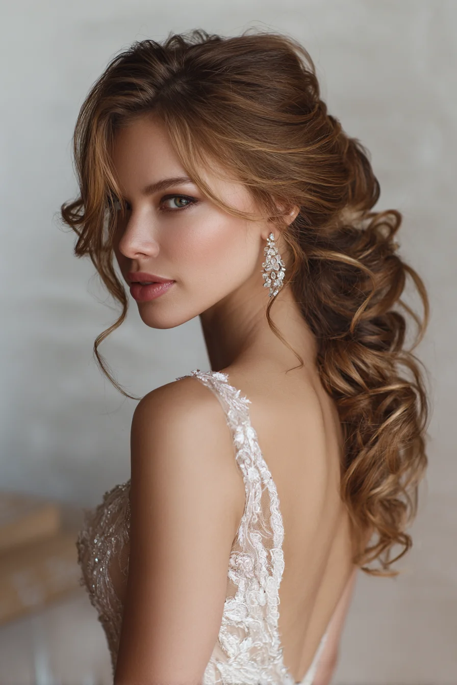Romantic Textured Low Ponytail with Face‑Framing Curls