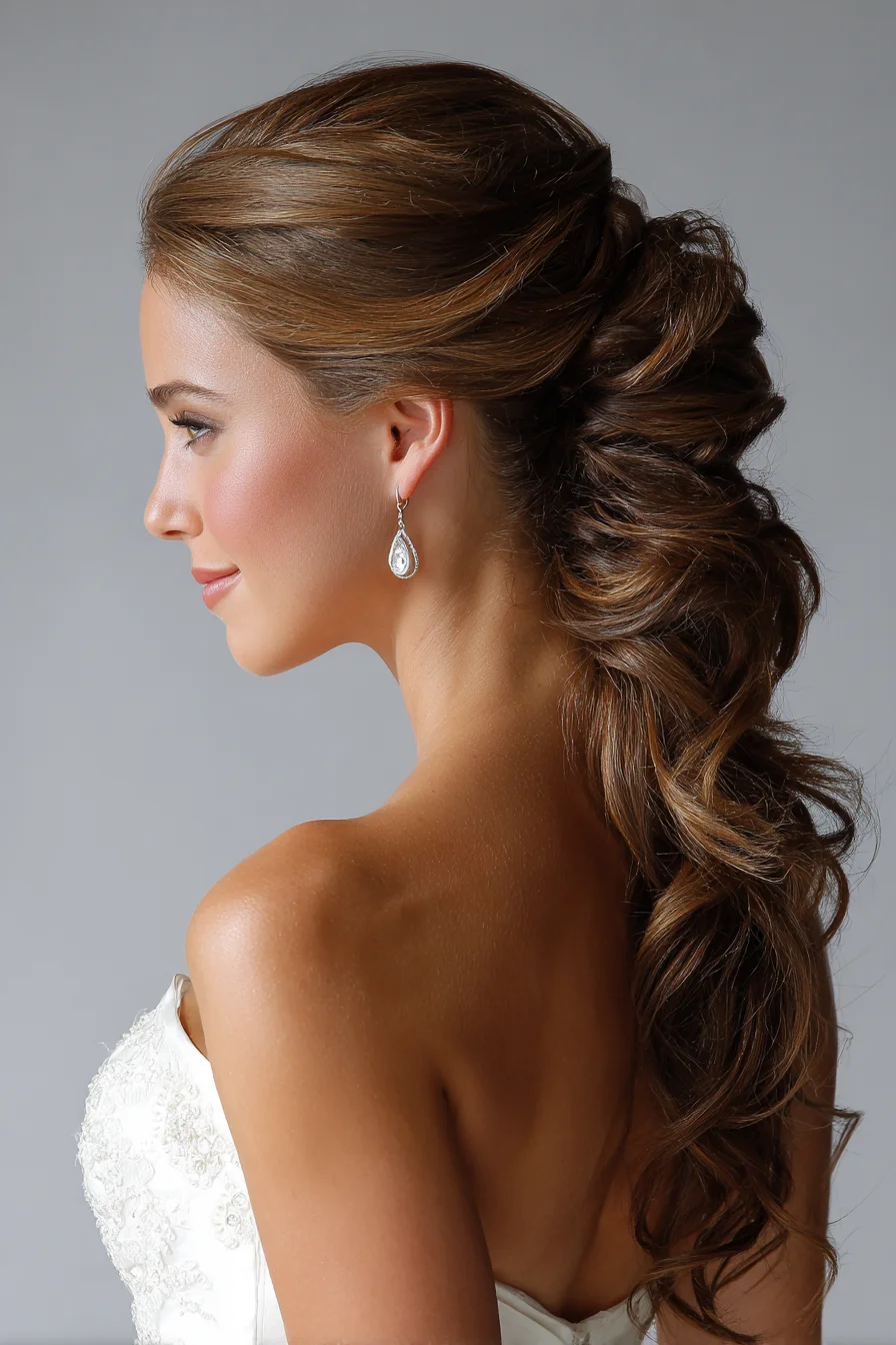 Romantic Twisted Low Ponytail with Voluminous Textured Curls