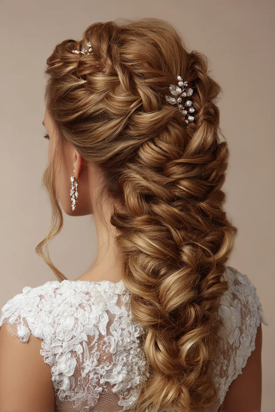 Romantic Voluminous Braided Bridal Updo for Long, Thick Hair