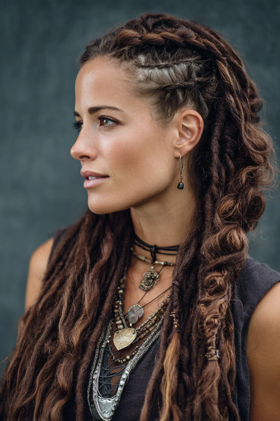 Side Cornrows with Boho Dreadlock Twists