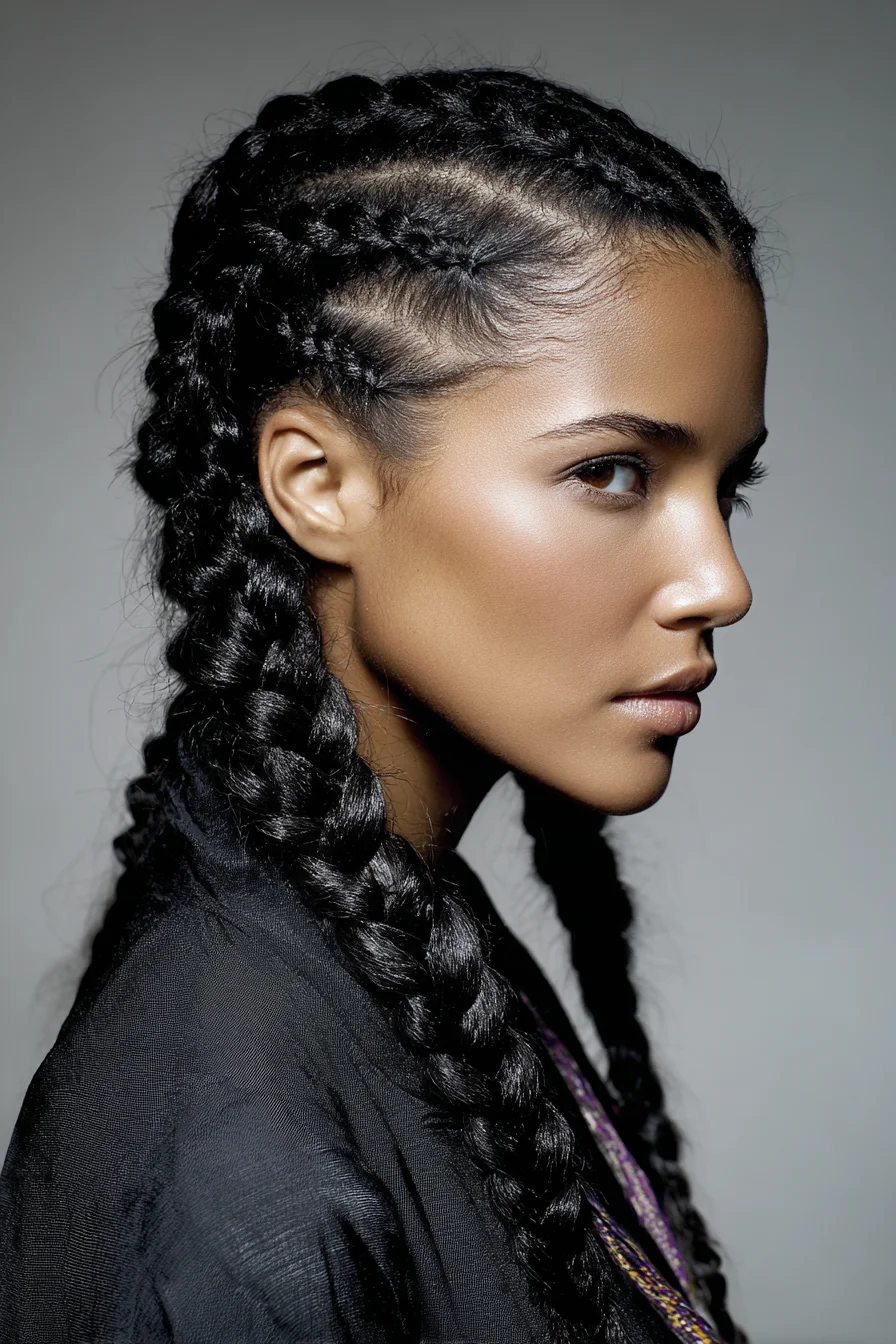 Sleek Double Dutch Feed-In Braids for Thick Natural Hair