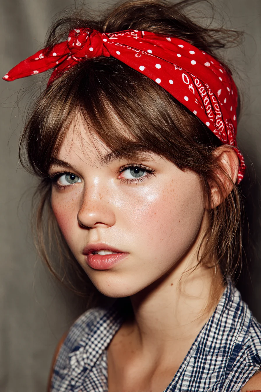 Textured Bandana Updo with Curtain Bangs