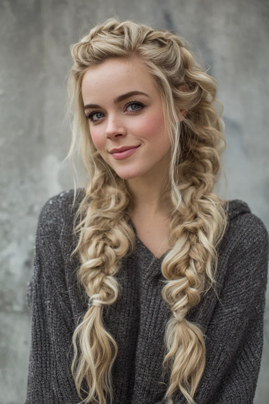 Textured Boho Double Dutch Braids with Loose Waves