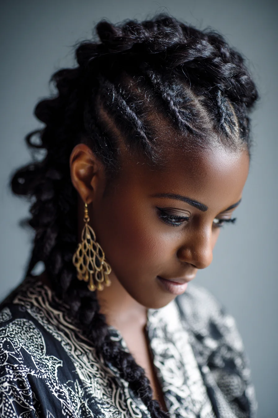 Textured Cornrow-to-Rope Braid Mohawk for Natural and Coily Hair
