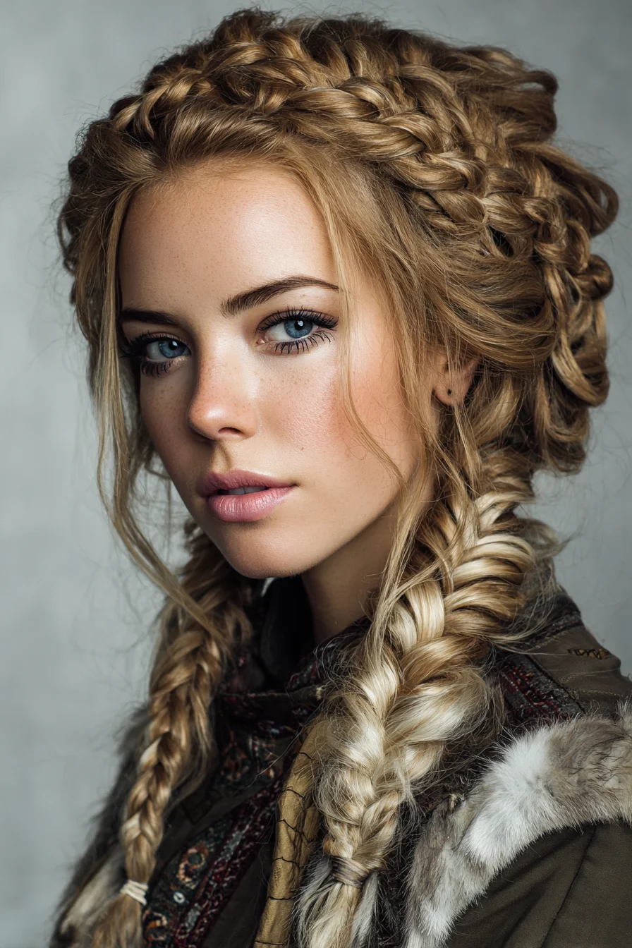 Textured Crown Dutch Braids with Loose Fishtail Side Braids