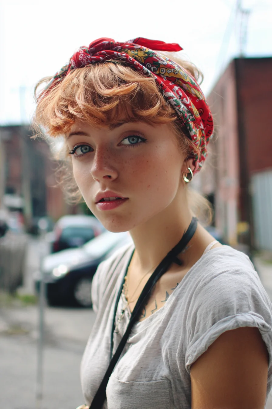 Textured Curly Fringe with Bandana Headwrap