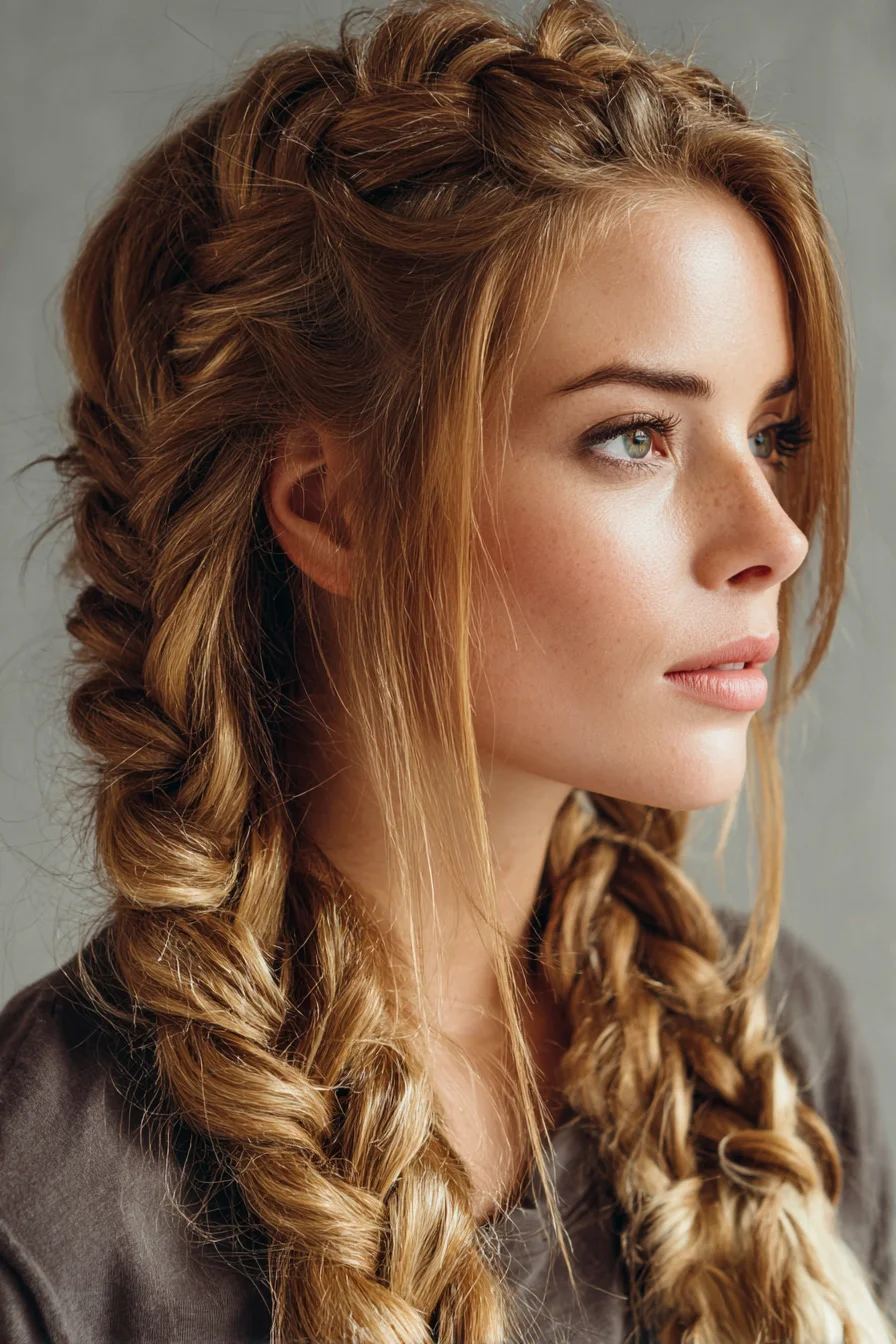 Textured Double Dutch Braids with Face-Framing Pieces