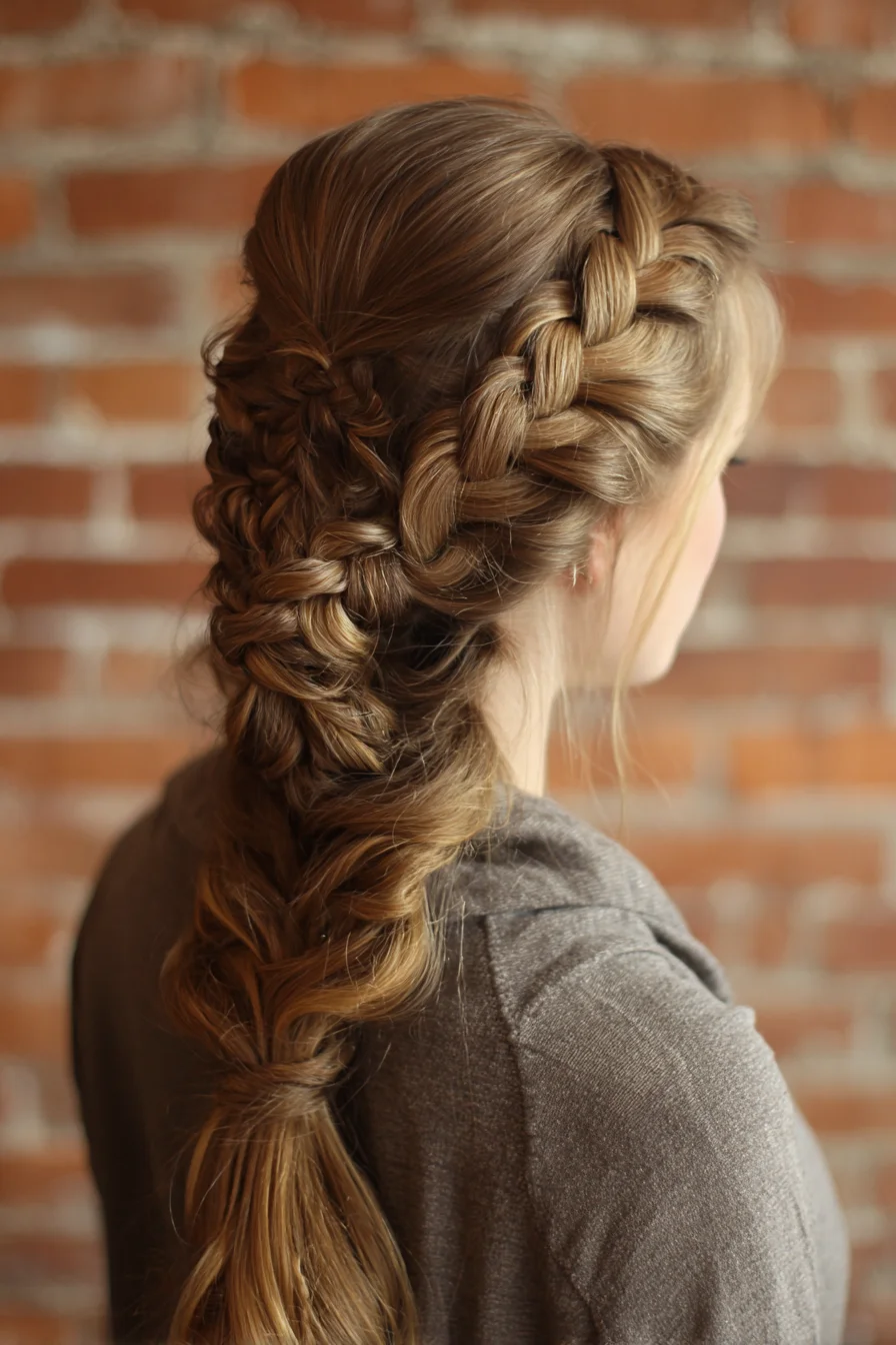 Textured Dutch Crown into Loose Fishtail Braid for Long Hair