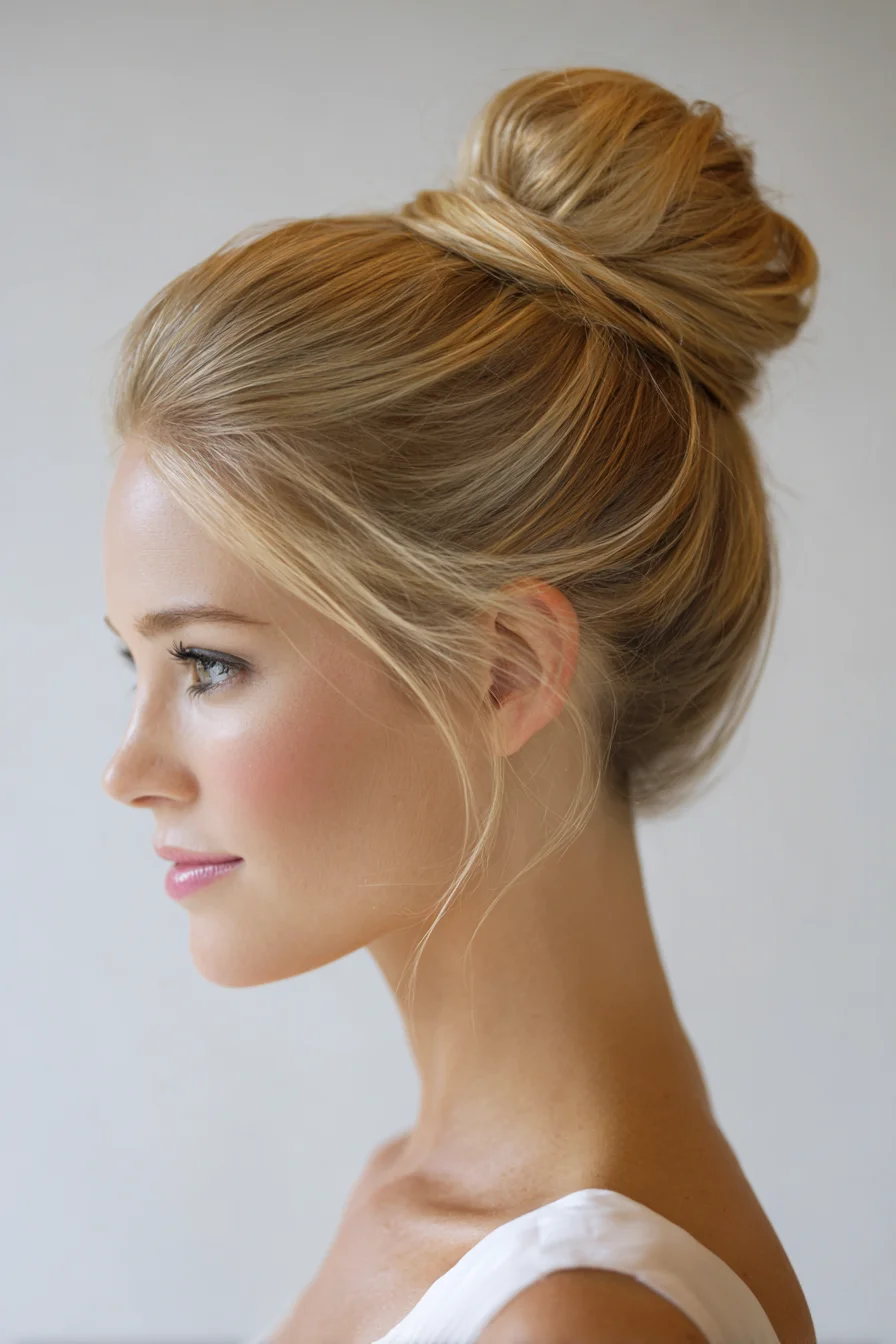 Textured High Messy Bun with Face‑Framing Tendrils
