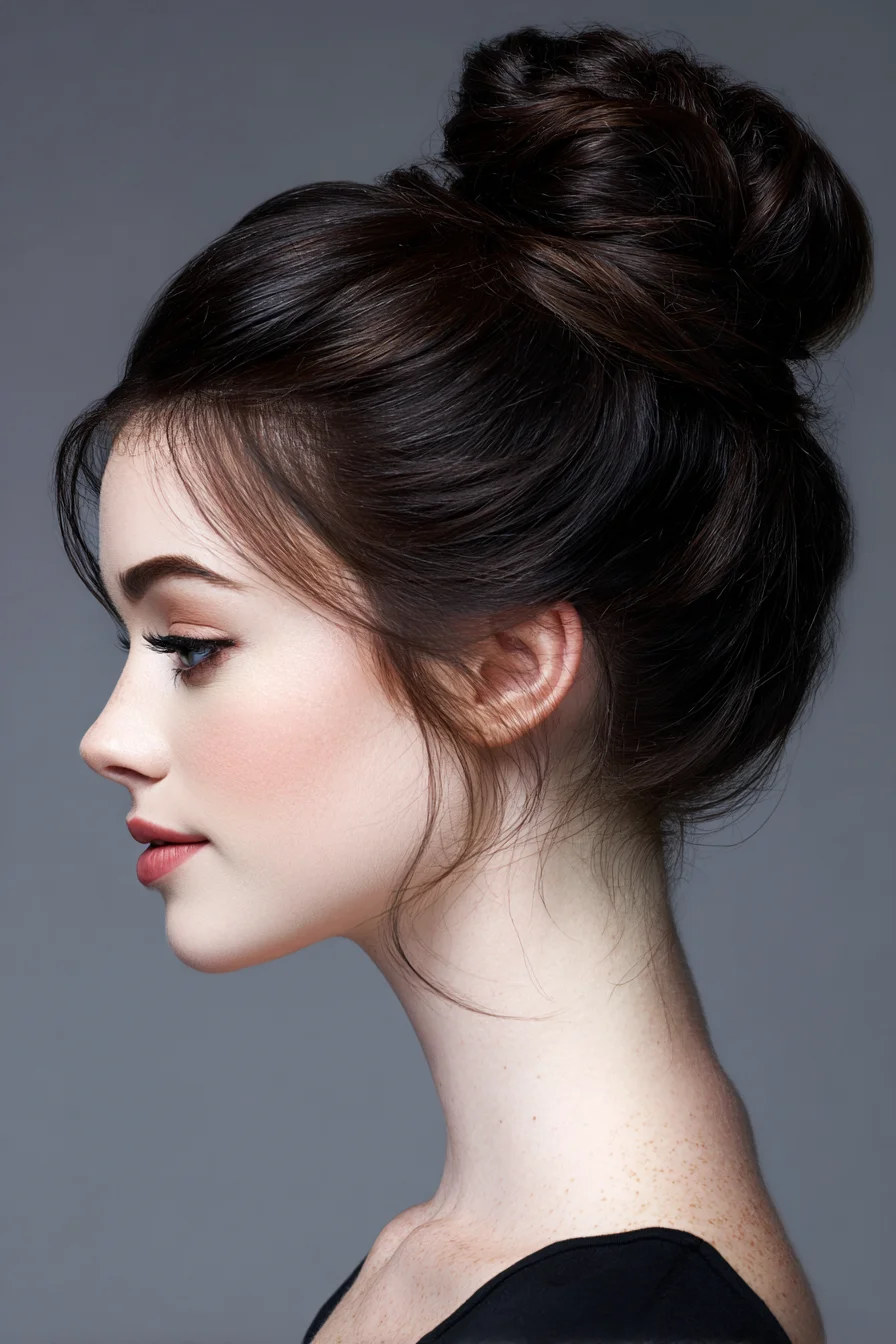Textured High Messy Bun with Soft Face‑Framing Pieces