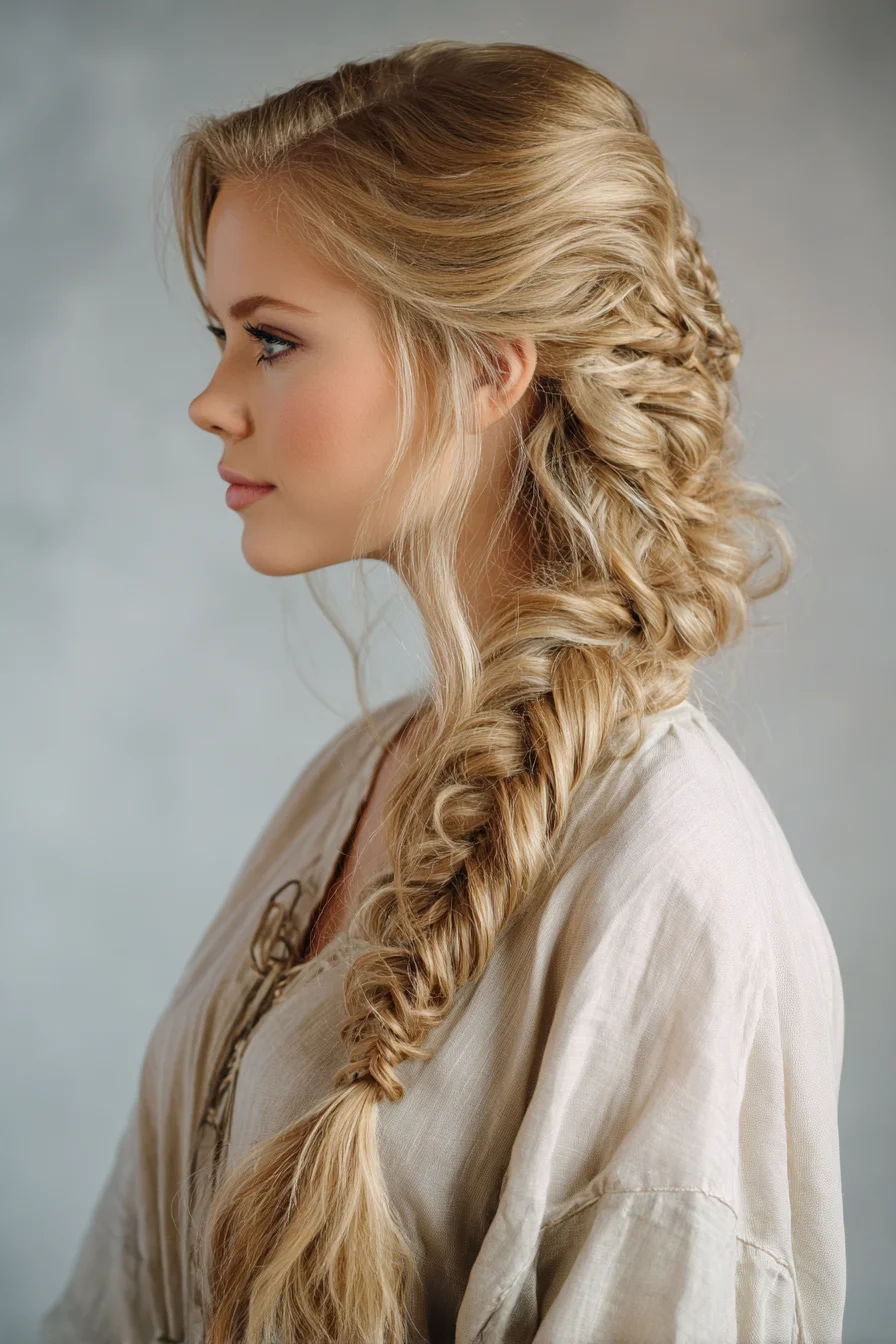 Textured Loose Fishtail Braid with Face‑Framing Layers