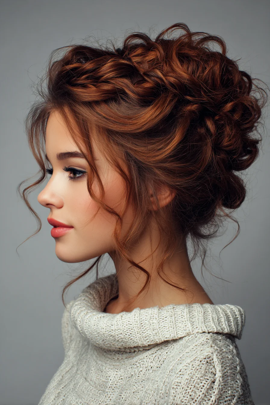 Textured Messy Braided Updo for Medium to Thick Wavy Hair