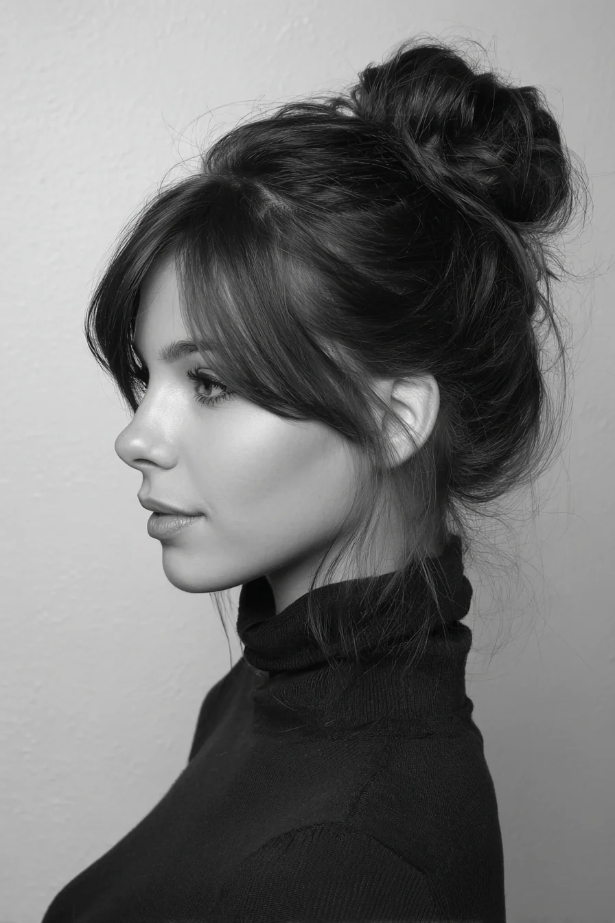 Textured Messy Bun with Curtain Bangs