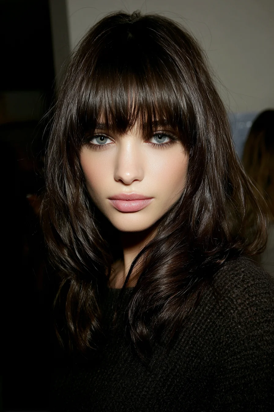 Textured Shoulder-Length Layers with Blunt Fringe