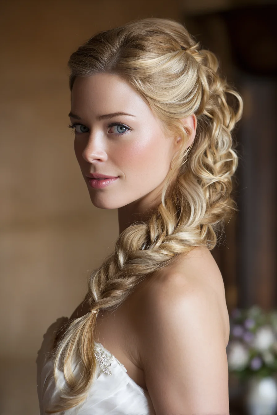Textured Side Fishtail Braid with Crown Twist — Romantic Braided Style