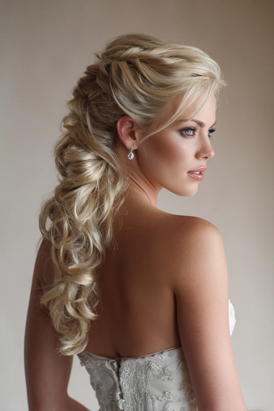 Textured Twisted Half-Up Cascade Ponytail with Soft Curls