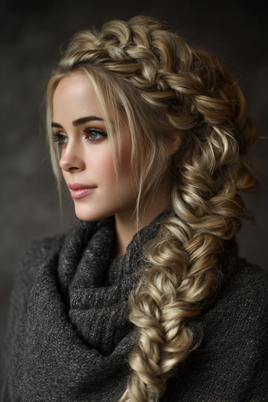 Voluminous Dutch Crown into Chunky Fishtail Side Braid