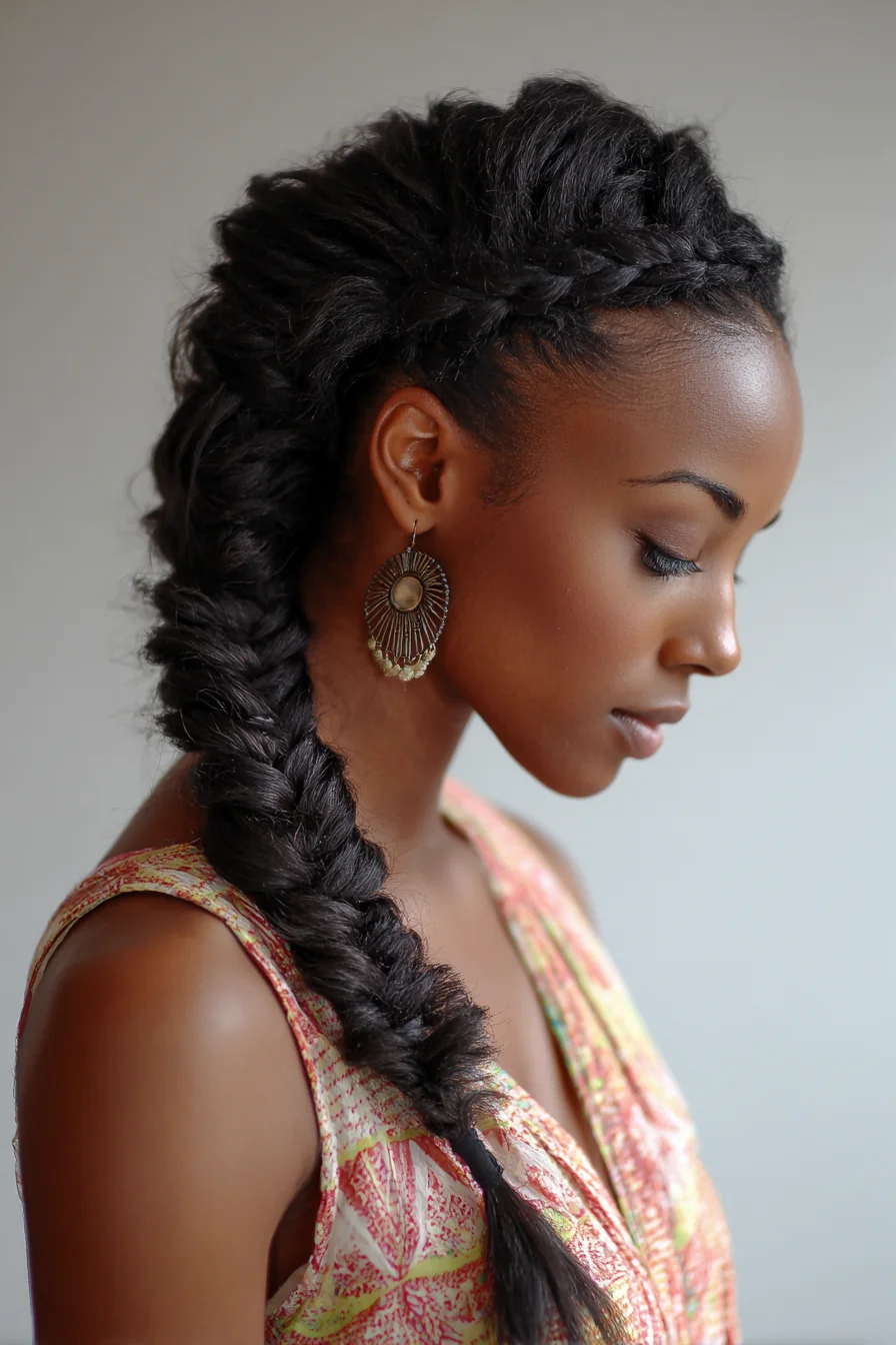 Voluminous Side French-to-Fishtail Braid for Natural Textures