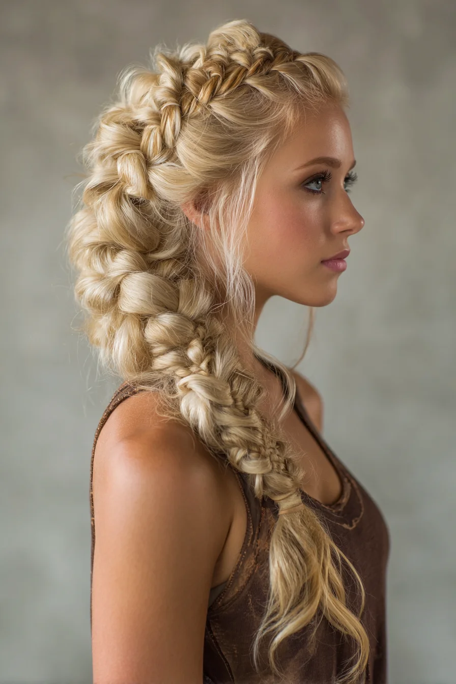 Voluminous Textured Dutch Side Braid with Pancake Finish