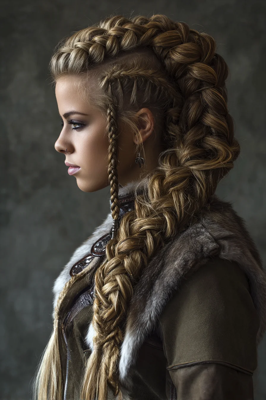 Voluminous Viking-Style Dutch Braids with Fishtail Accent