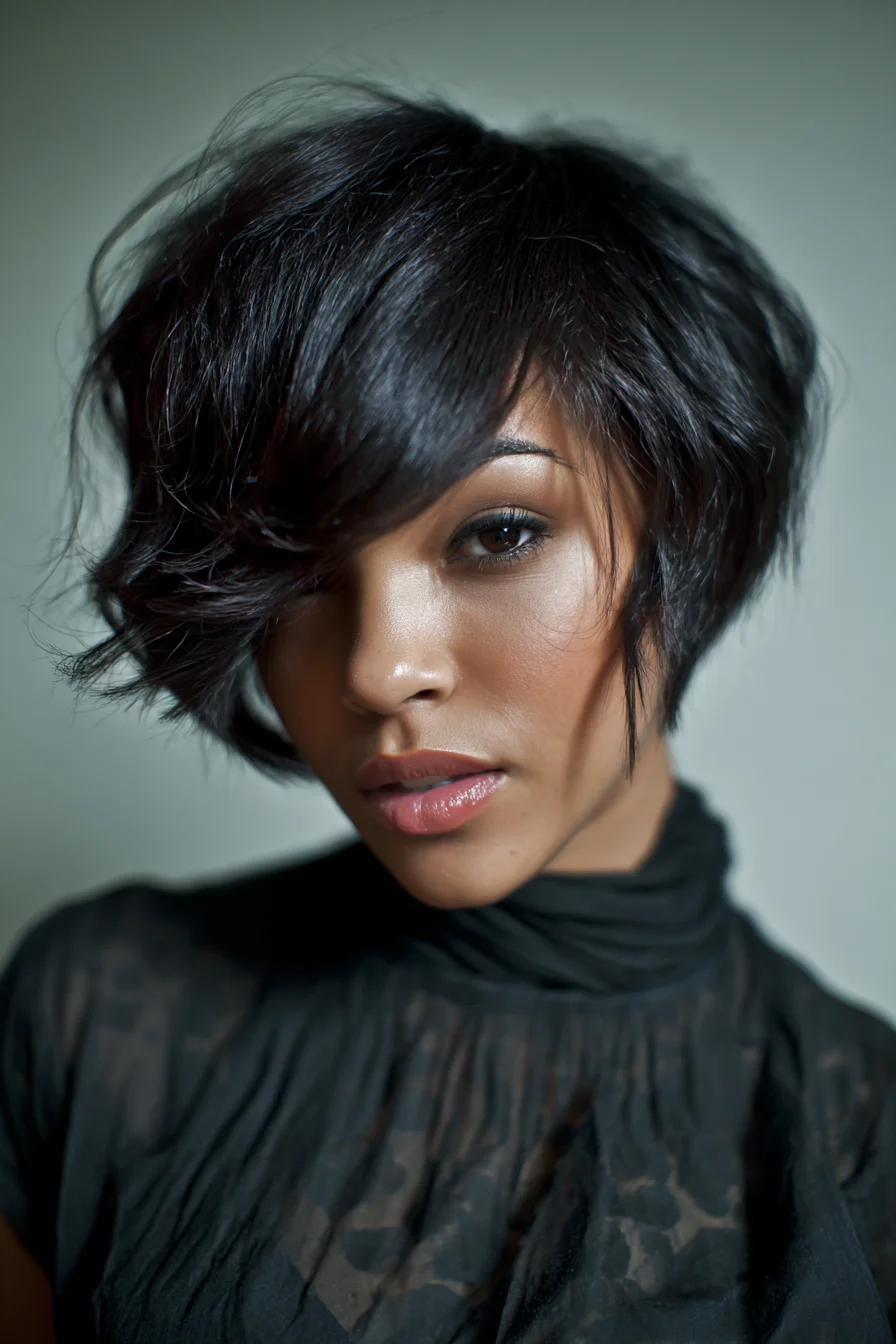 Asymmetrical Layered Bob with Side‑Swept Fringe