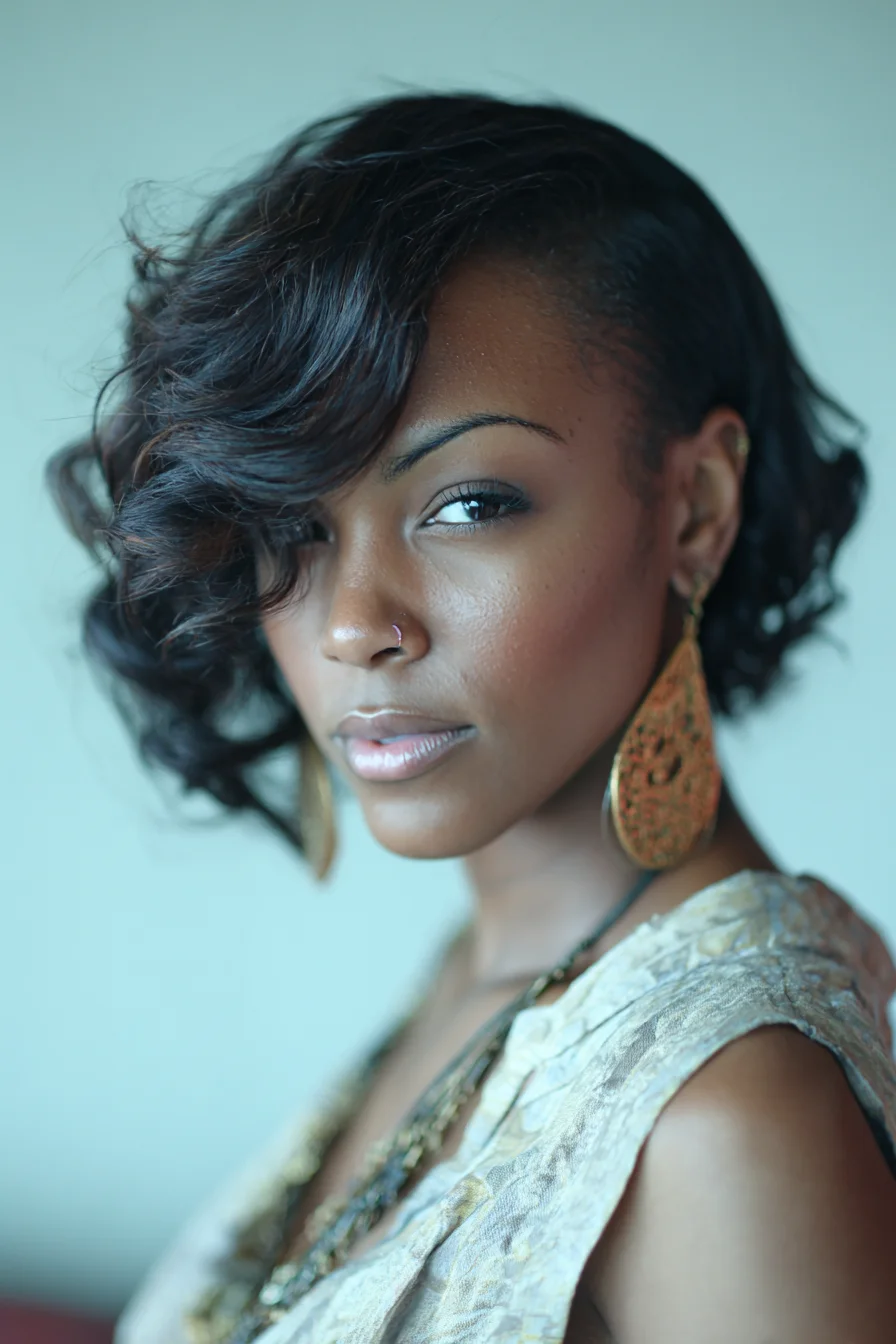 Asymmetrical Side‑Swept Curly Bob with Glossy Finger Waves