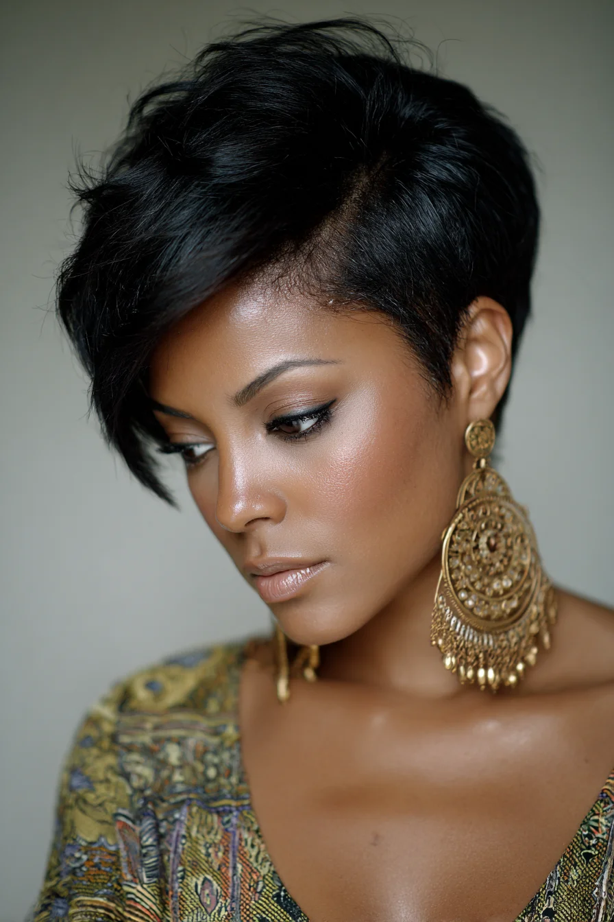 Asymmetrical Textured Pixie with Side‑Swept Fringe