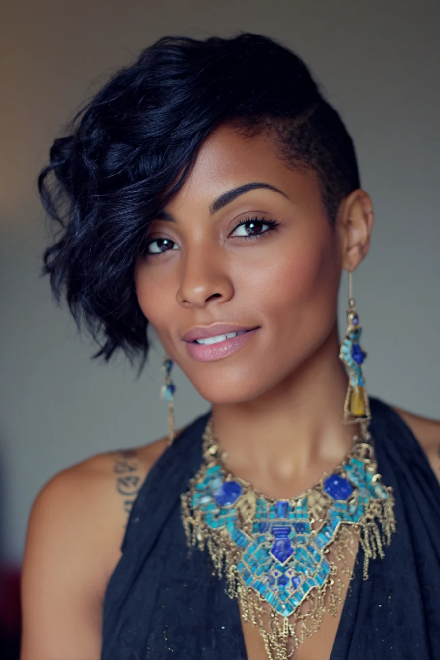 Asymmetrical Textured Pixie with Undercut and Side‑Swept Waves