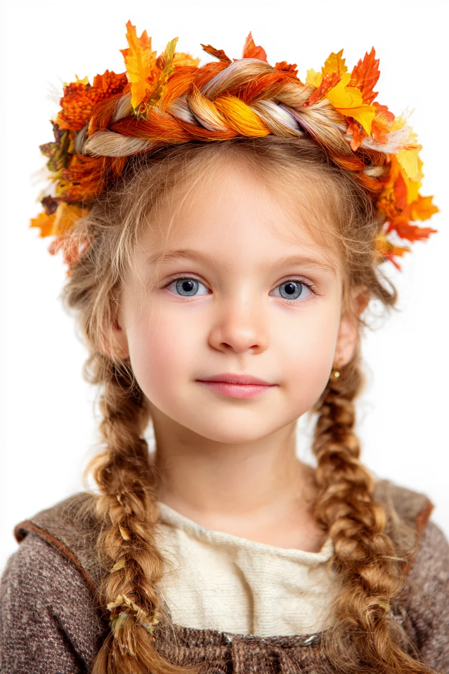 Autumn Leaf Crown with Loose Double Braids