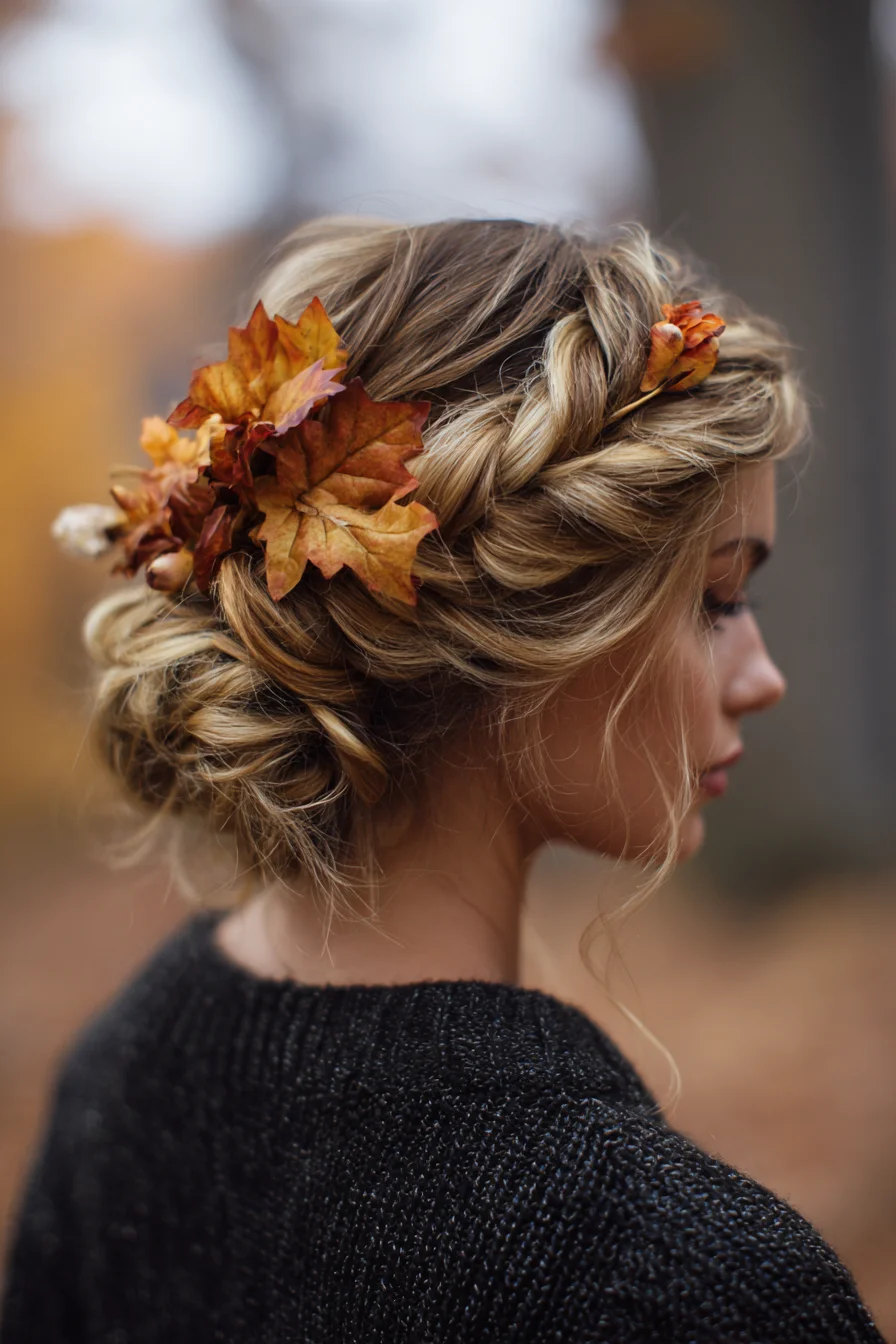 Autumn Twisted Low Bun with Braided Crown
