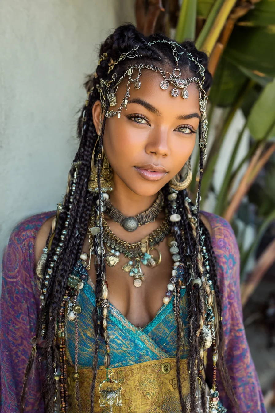 Bohemian Long Micro Braids with Beads & Chain Hair Jewelry