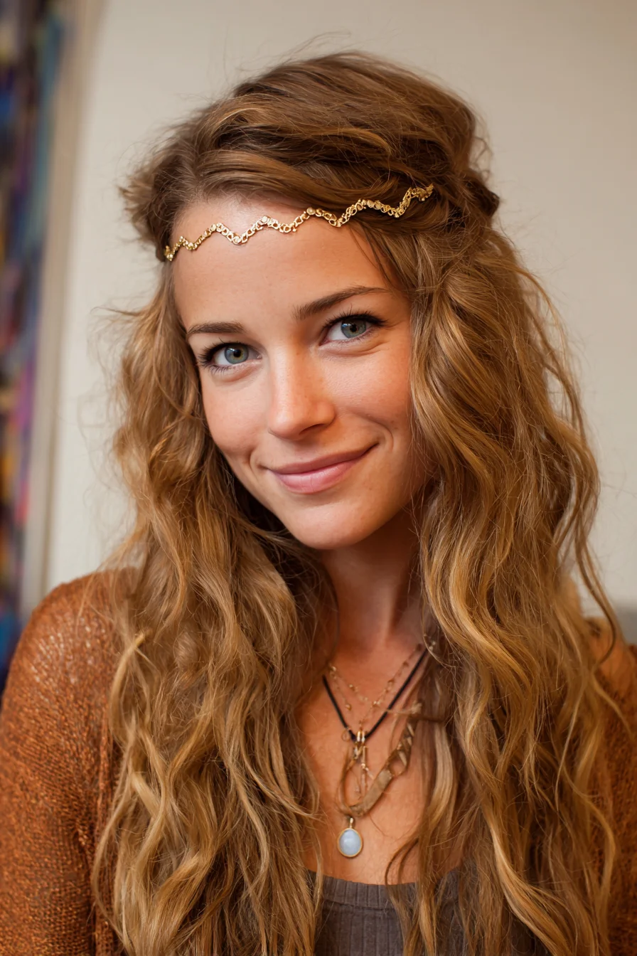 Boho Beachy Waves with Headchain — Textured Long Layered Waves