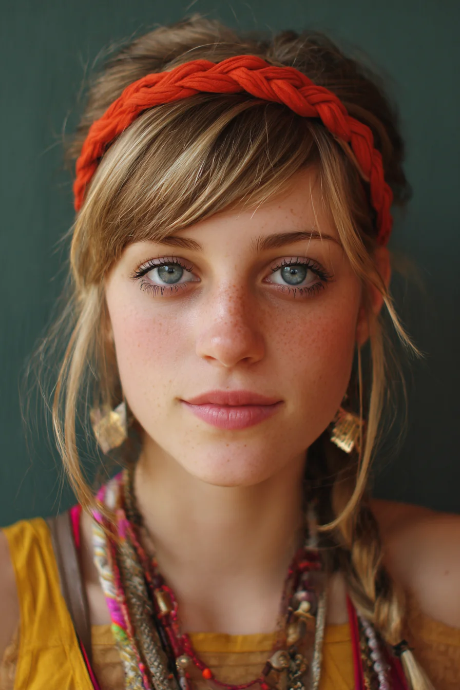 Boho Braided Fabric Headband with Loose Side Braid — Textured, Face‑Framing Look