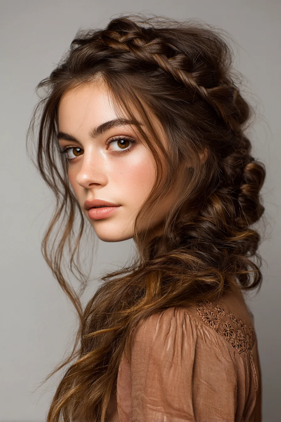 Boho Braided Halo with Loose Textured Waves