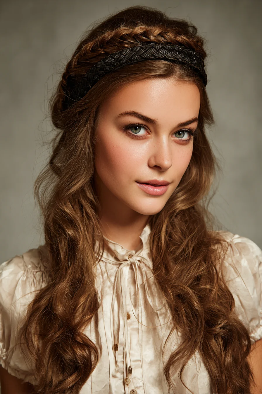 Boho Crown Braid with Loose Beachy Waves — Romantic Half-Up Style