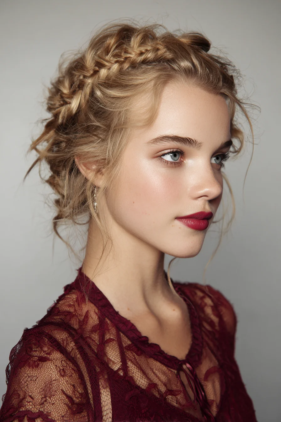 Boho Crown Braided Updo with Face‑Framing Tendrils