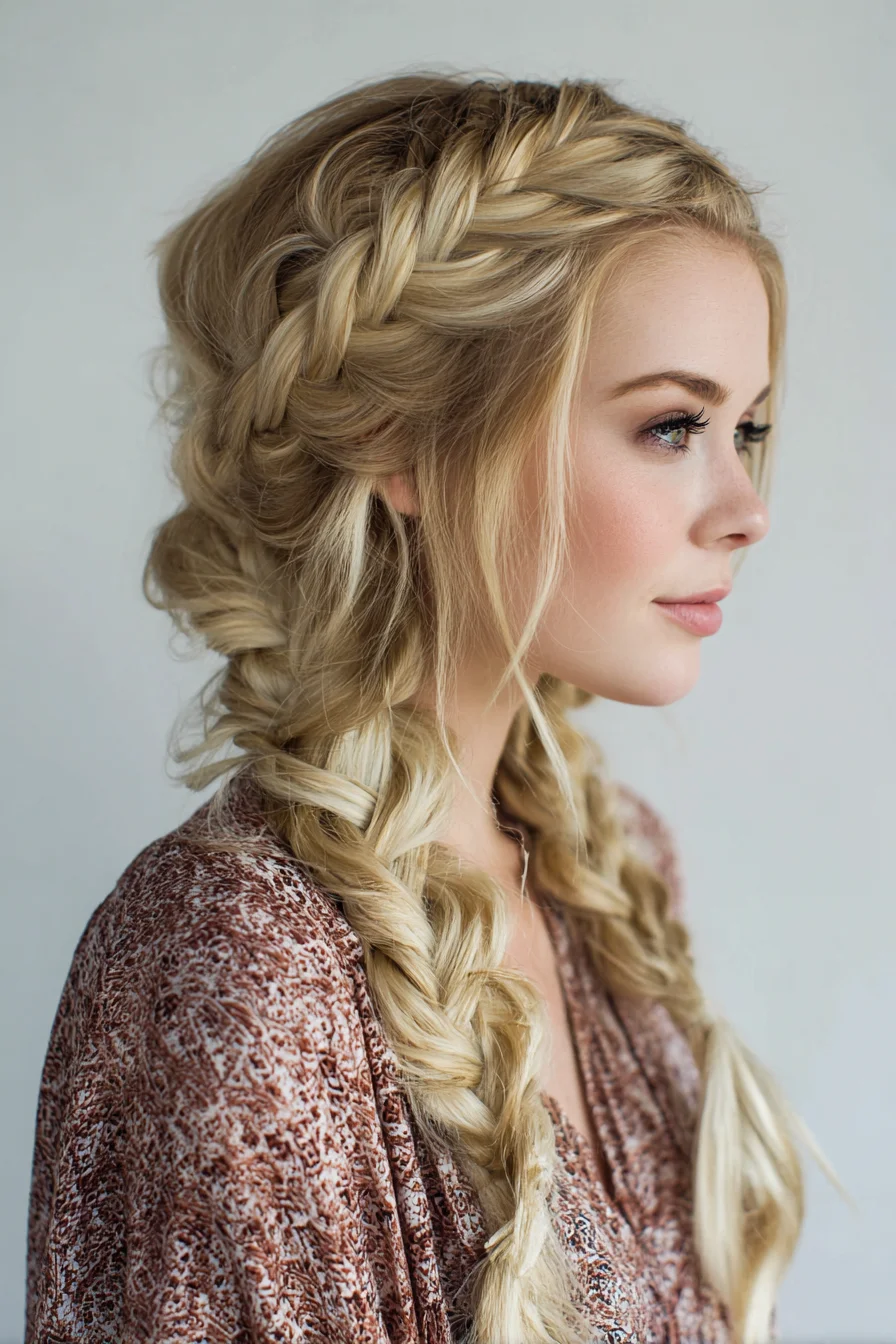 Boho Double Fishtail Braids with Crown Braid and Face‑Framing Pieces