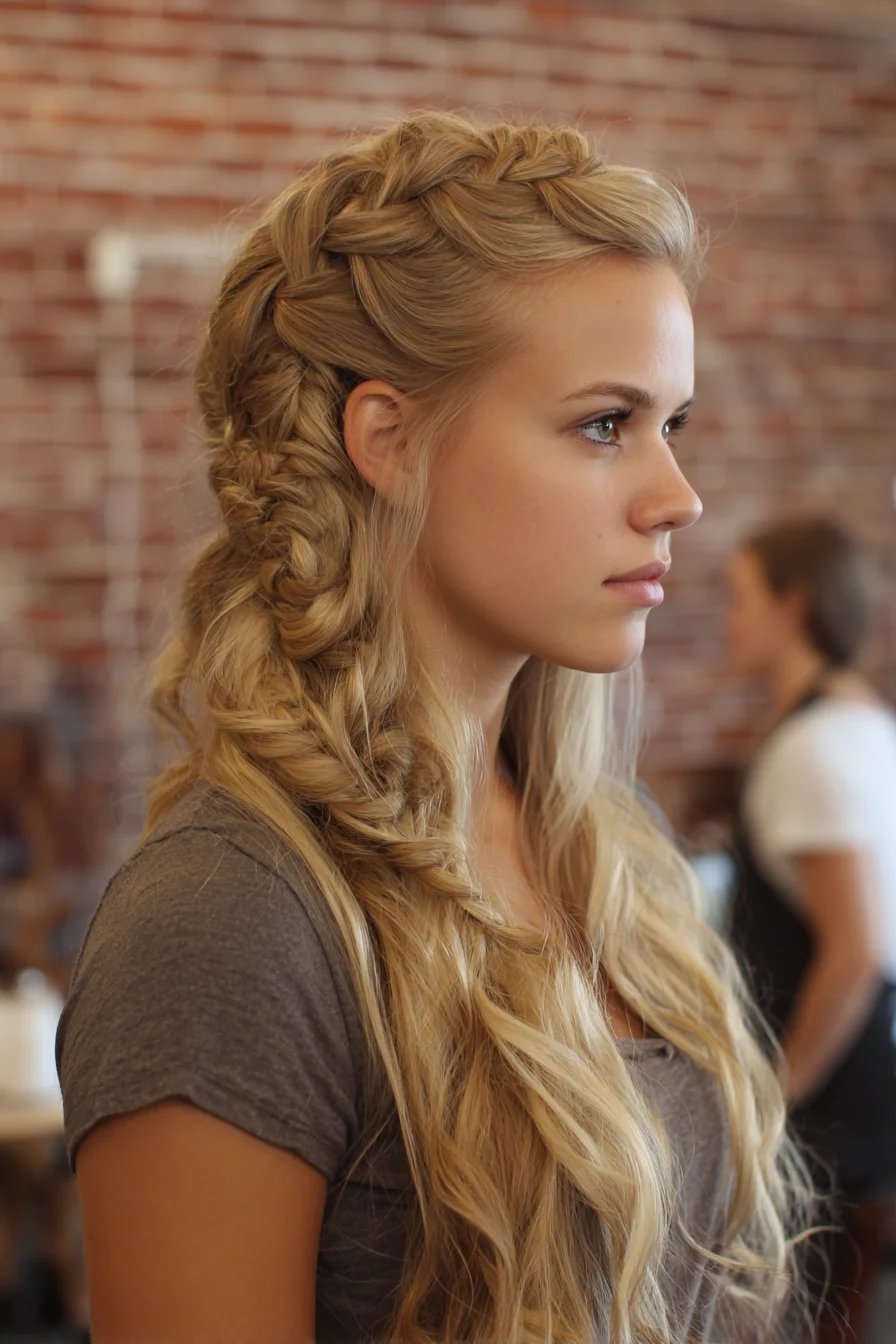 Boho Dutch-to-Fishtail Half-Up Braid for Long Wavy Hair
