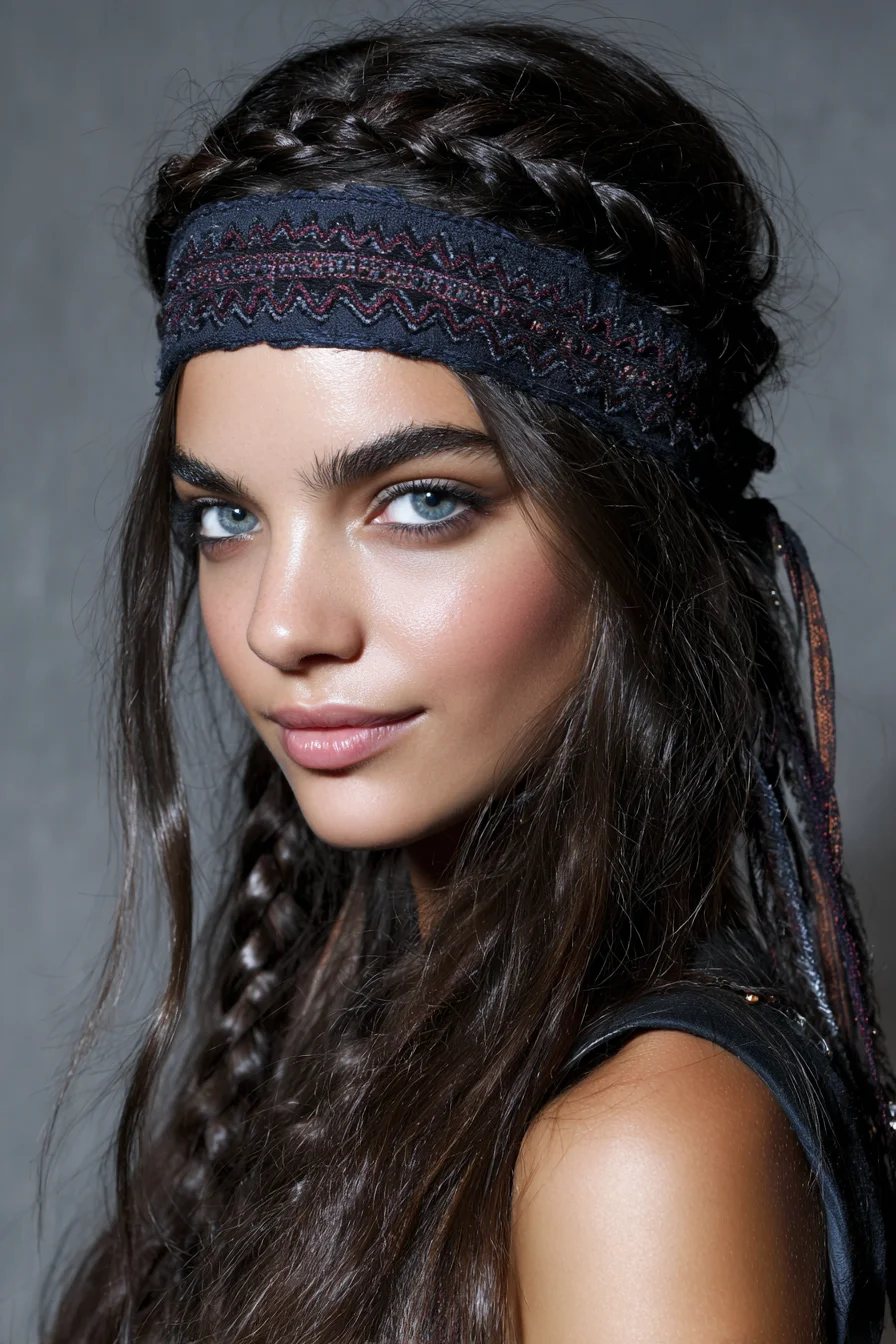 Boho Headband with Loose Waves and Side Braids