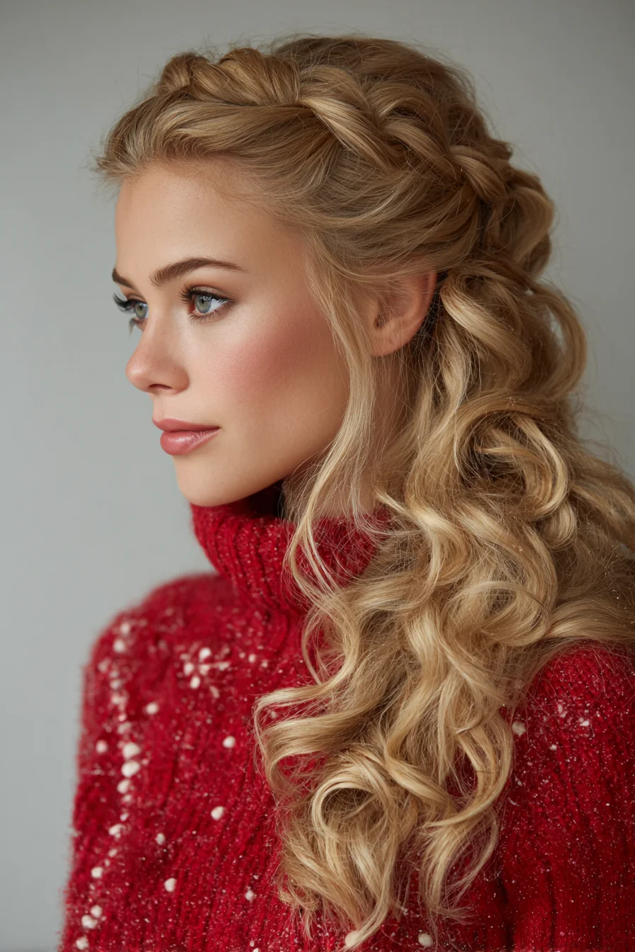 Braided Crown Half-Up with Loose Romantic Curls
