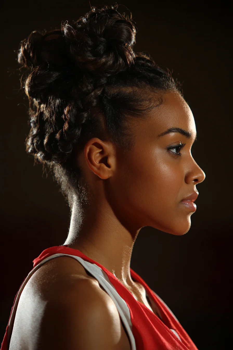 Braided Crown into Twisted High Bun — Protective Updo for Natural & Curly Hair