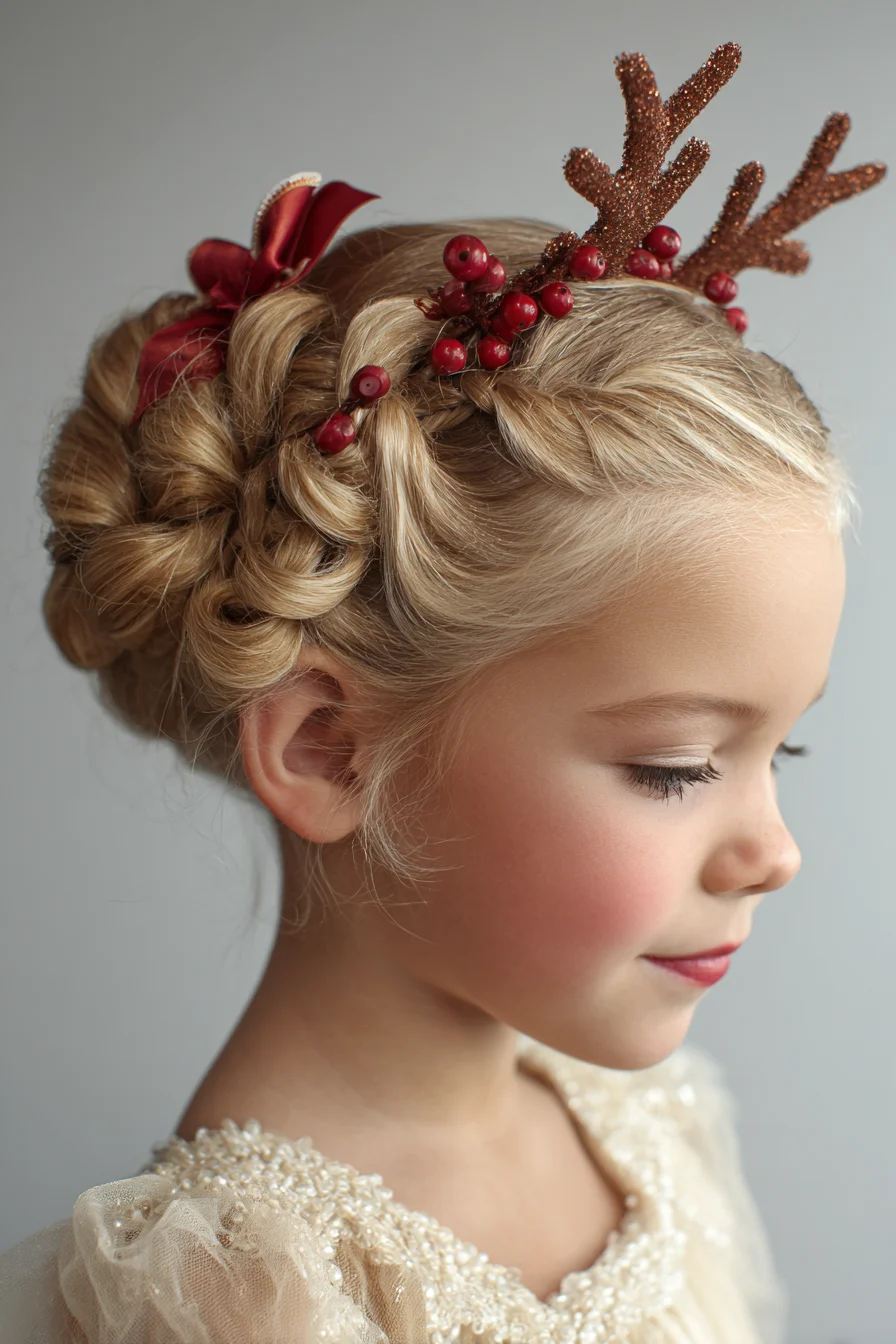 Braided Crown Updo with Festive Berry Headband