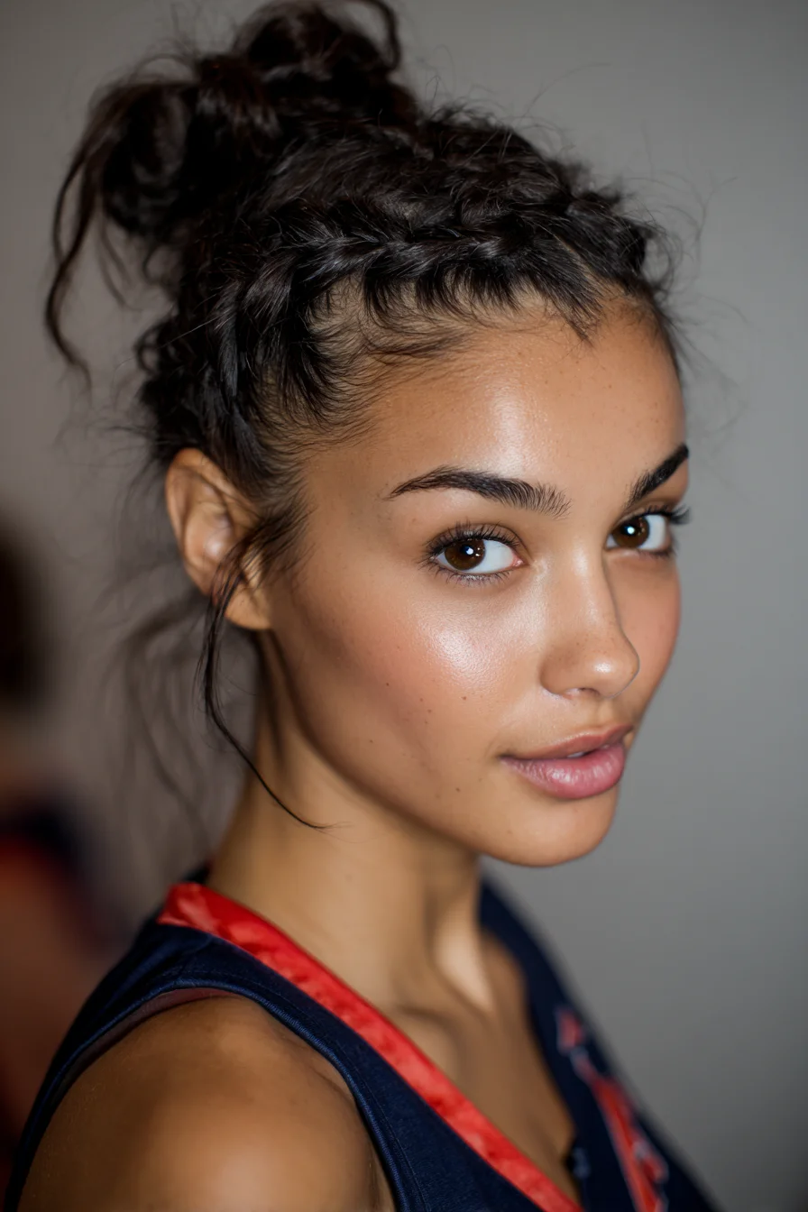 Braided Crown with Messy Top Knot — Textured Updo for Medium to Thick Hair