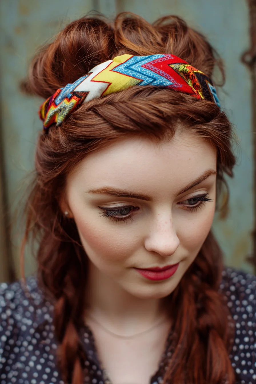 Braided Crown with Scarf Headband – Boho Half-Up Updo