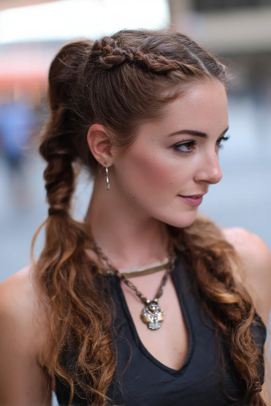 Braided Crown with Tousled Double Ponytails — Boho Textured Braids