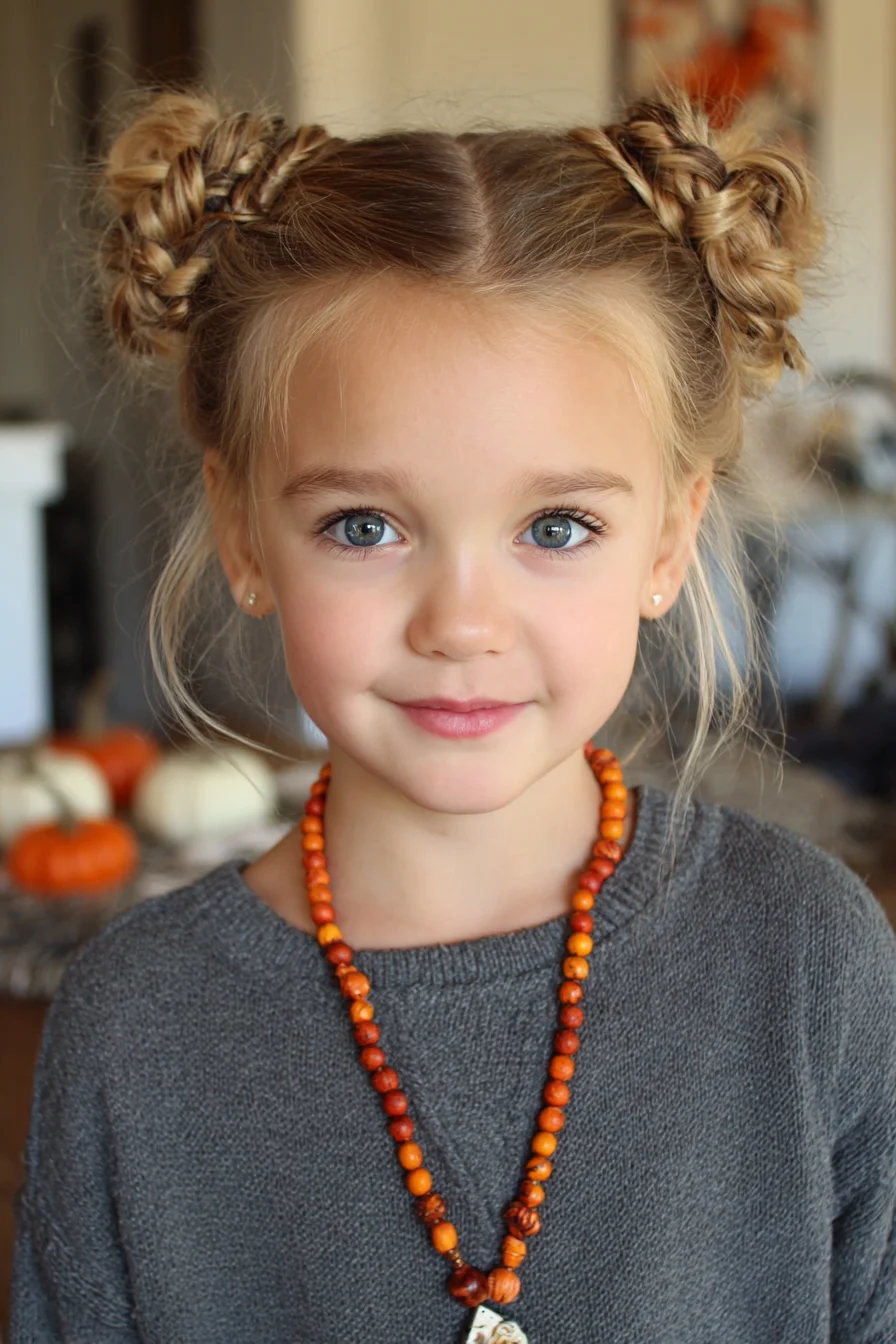 Braided Double Buns with Face‑Framing Flyaways, Kids Textured Updo